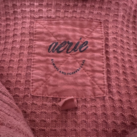 Aerie Womens Size Small Anytime Wave Waffle Shirt Button Up Pink - Picture 5 of 11
